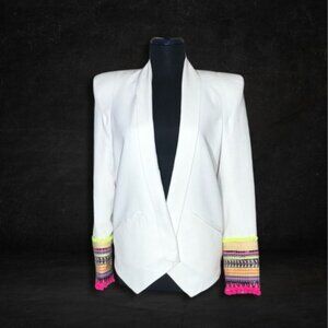 Bless The Mess White Blazer Neon Embellished Cuffs Size Medium